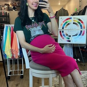 ❄️ Ribbed Sweater Midi Skirt in Fuchsia Pink